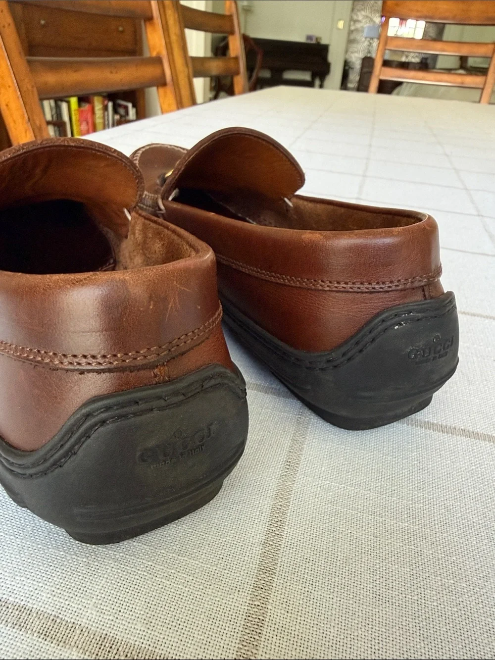 Gucci Brown Leather Gold Horsebit Loafers Size 8